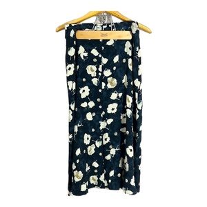 Ann Taylor Vintage Navy Blue Cream Floral Button 100% Silk Skirt Size 8 Petite?